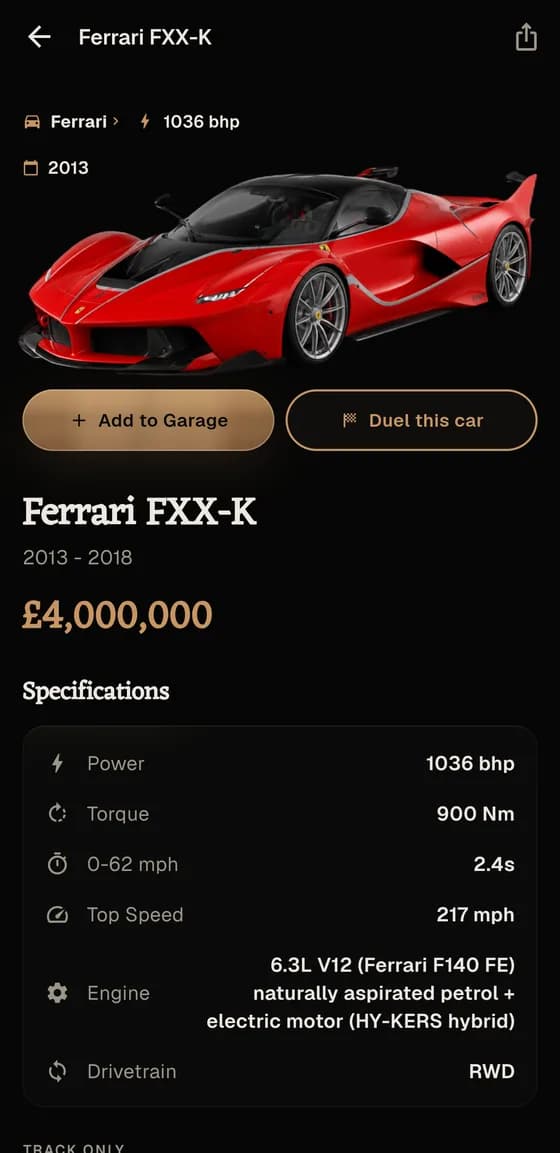 Car details in the Dream Car Garage Android app