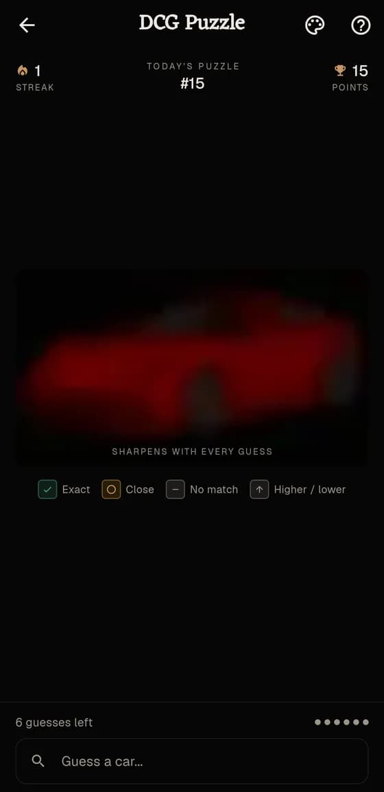 Daily car puzzle in the Dream Car Garage Android app